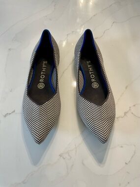 Rothy's The Point Ballet flats in Cloud Grey herringbone pattern size 8.5